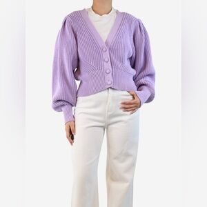 REMAIN “Magla” Knit Cardigan — Pastel Lilac, Puff Sleeve, Size US 6